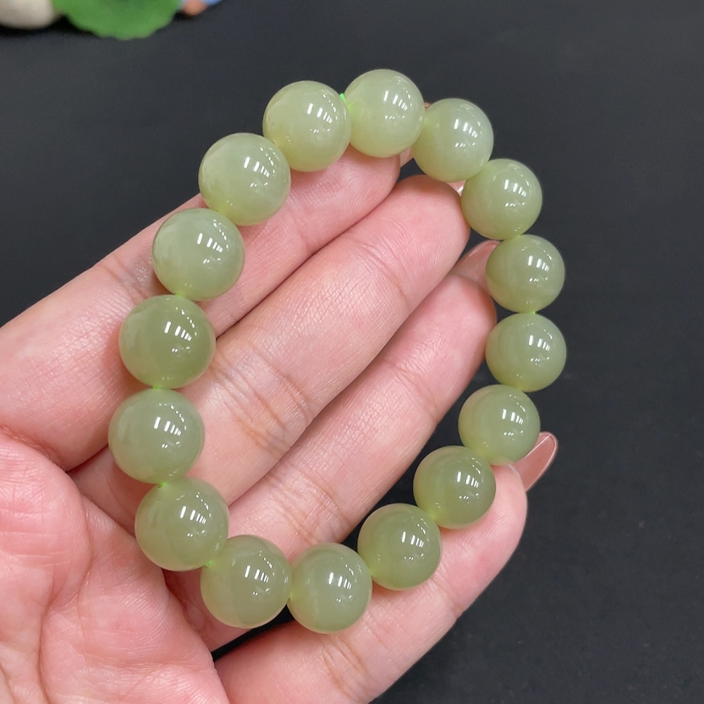 H35101262 Hetian Jade Bracelet, Approx. 11.8 mm Beads, Total Weight About 43g