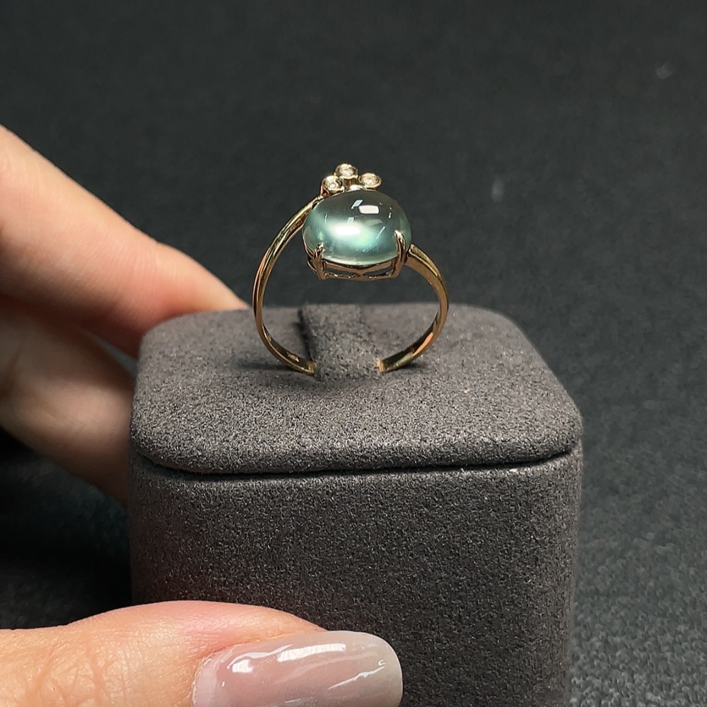 C27133146 Prehnite Inlaid Ring 18K Gold Size 18 Total Weight Approx. 3.13g