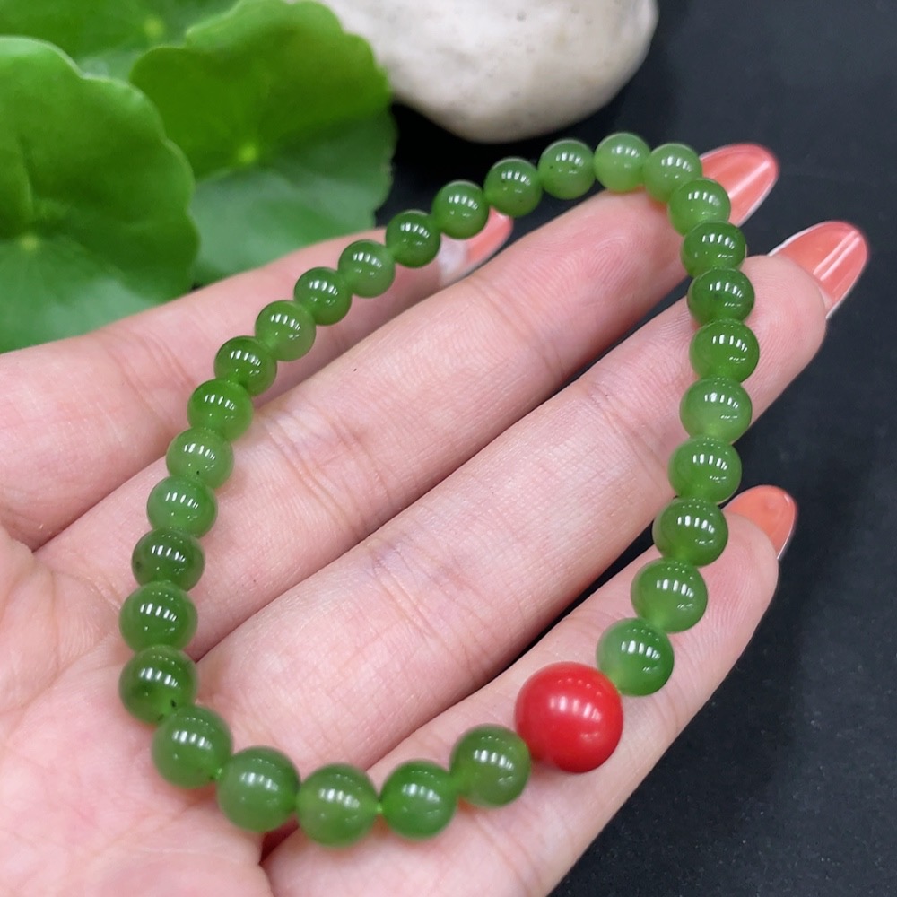H35112473 Hetian Jade Jasper Bracelet, approx. 5.8mm, total weight about 10.7g, with non-Hetian Jade beads