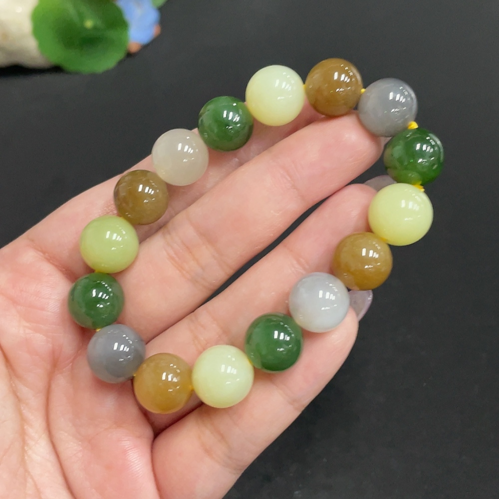H33863438 Hetian Jade Bracelet, Approx. 12.1mm Beads, Total Weight Approx. 42.3g