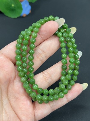 H41947237 和田玉碧玉珠链 卡5.7mm左右 货品总重约36.7g