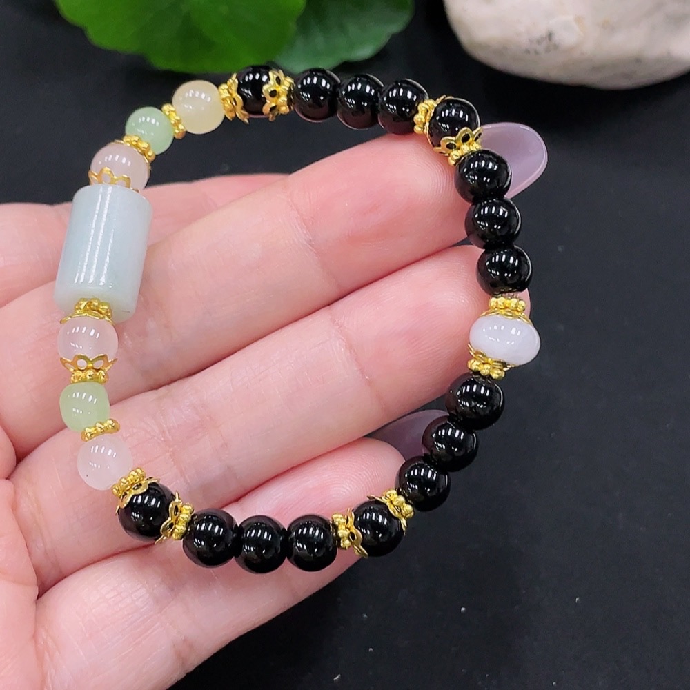 F34966626 Jadeite Bracelet Approx. 8.8mm Total Weight Approx. 10g Non-Gold Inlay Non-A Grade Beads Many Impurities