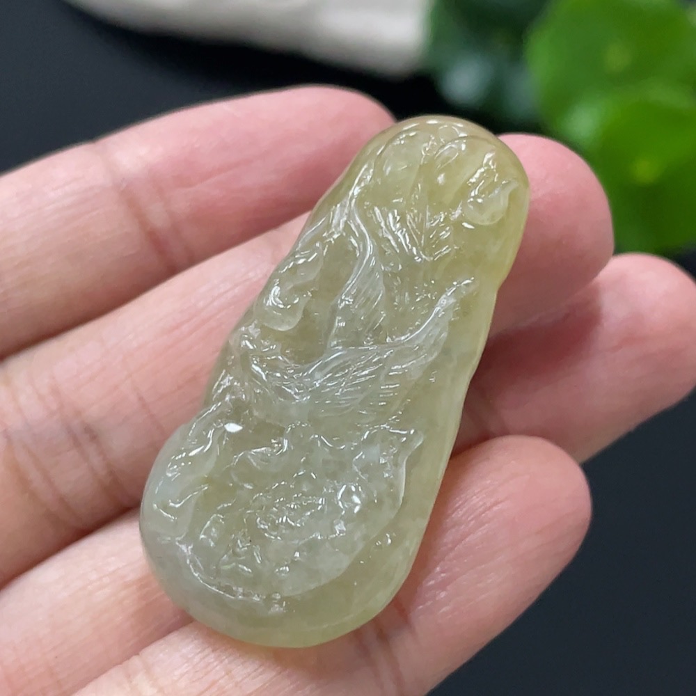 F28230352 Jadeite Phoenix and Peony Pendant