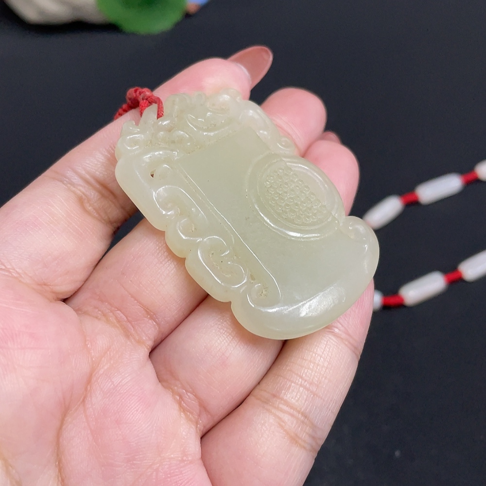 H34973033 Hetian Jade Pendant, Antique Style, Total Weight Approx. [with chain] 49.6g