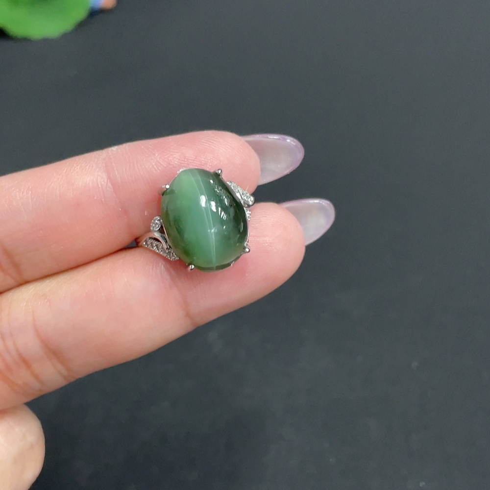 H33900636 Hetian Jade Inlaid Adjustable Ring
