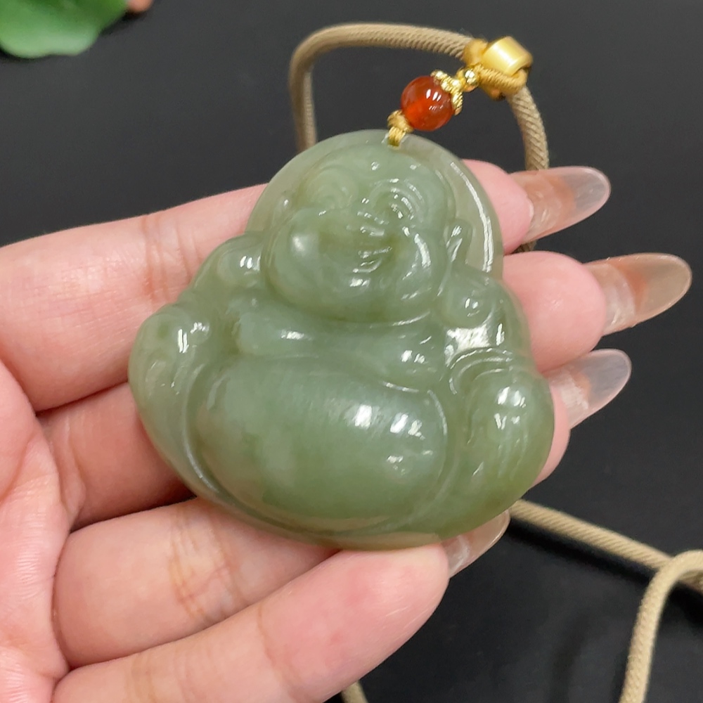 H32767325 Hetian Jade Pendant - Buddha Figure - Total Weight (including rope): 50.5g