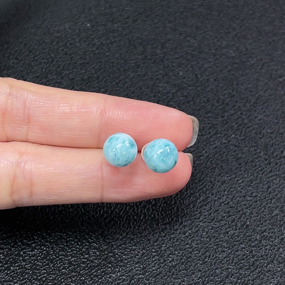 C34039662 18K Larimar Earrings, Total Weight Approx. 1.7g, Stone Size 7.8mm