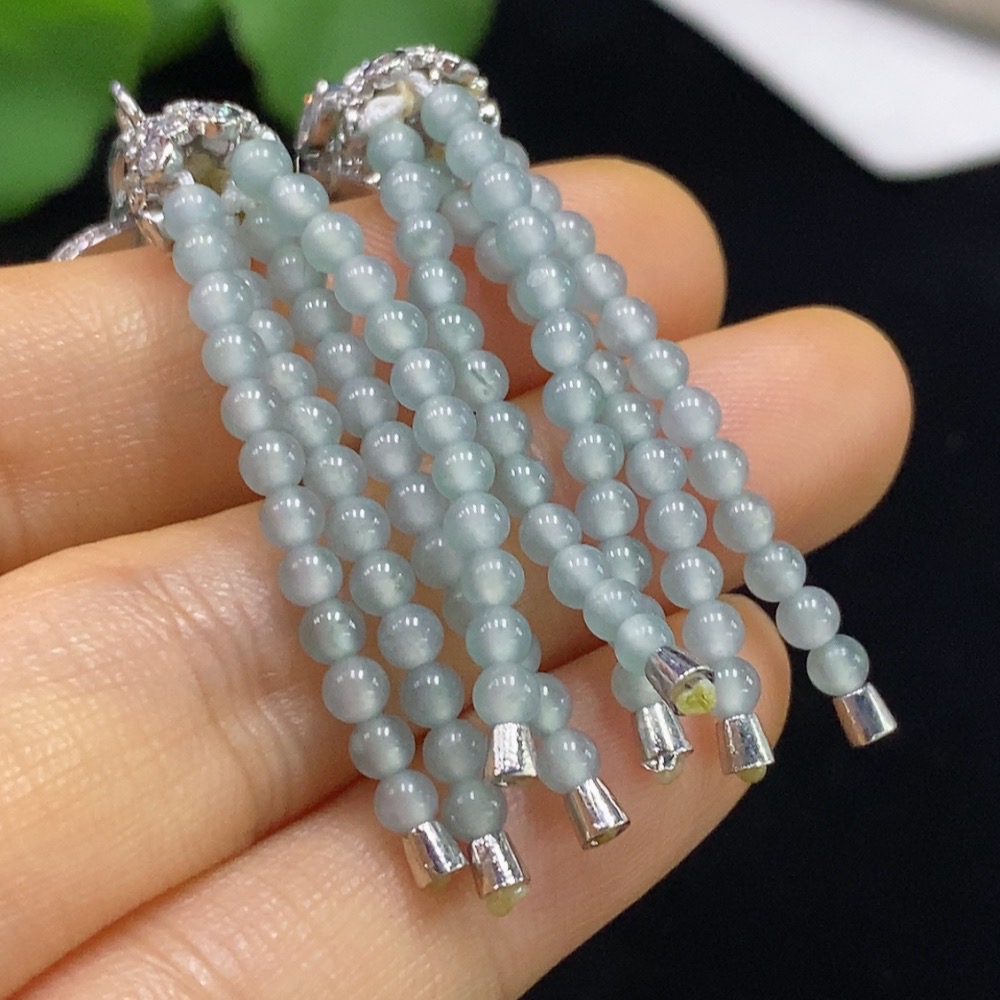 F34074825 Jadeite inlaid earrings non-gold total product weight about 7.79g