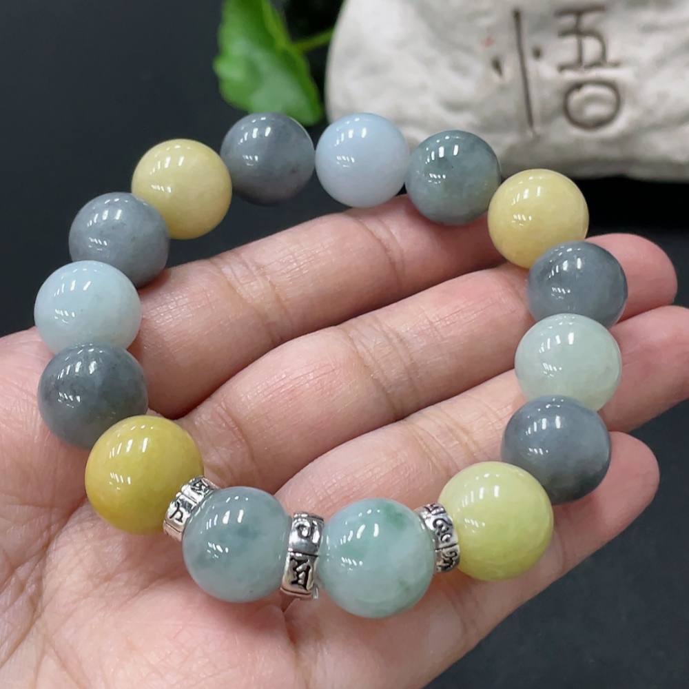 F35107953 Jadeite Bracelet Approx. 12.8mm Beads Total Weight 59.4g Non-gold Accessories