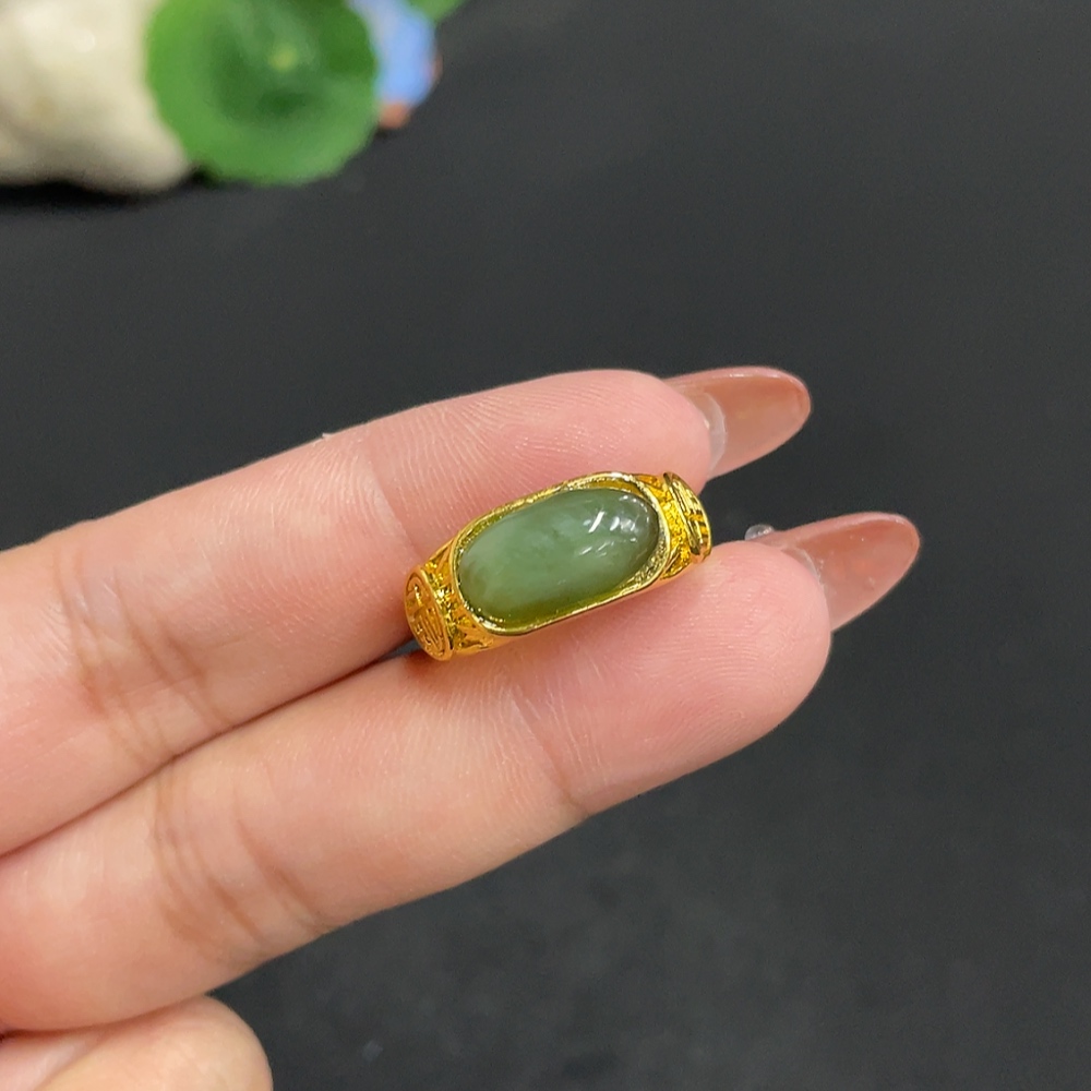 H34004970 Hetian Jadeite Inlaid Adjustable Ring