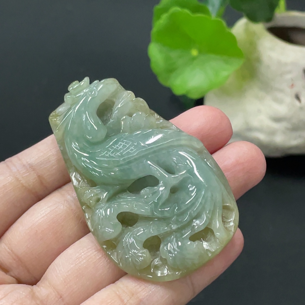 F35108733 Jadeite Phoenix Pendant Total Weight Approx. 35.2g