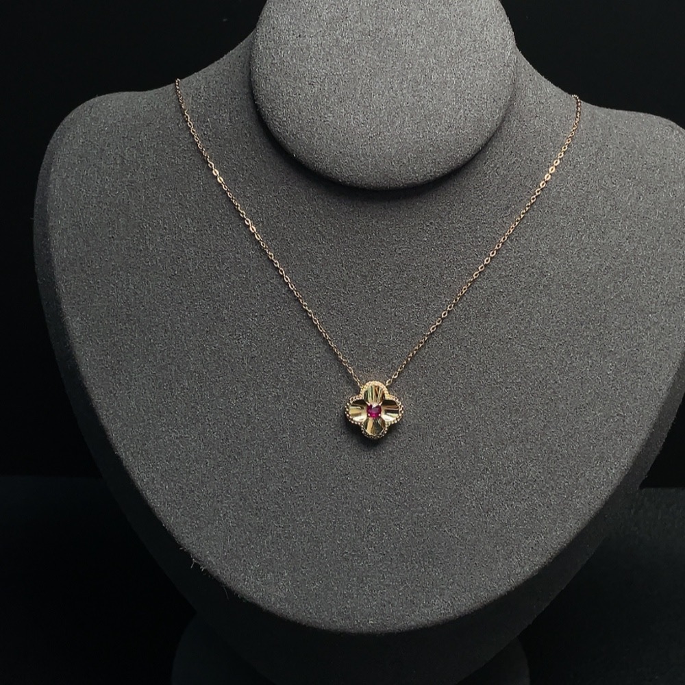 C29370129 Ruby Inlaid Necklace, 18k Gold, Item Weight Including Chain Approximately 2.17g