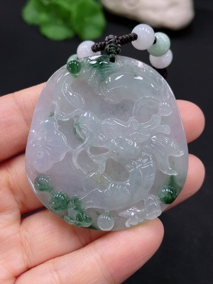 F25900418 Jadeite Dragon Pendant Total Weight Approx. 38.72g with Non-Grade A Beads