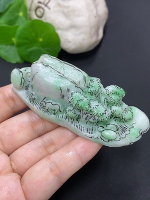 F46556955 翡翠毛货山水摆件 货品总重量约80克
