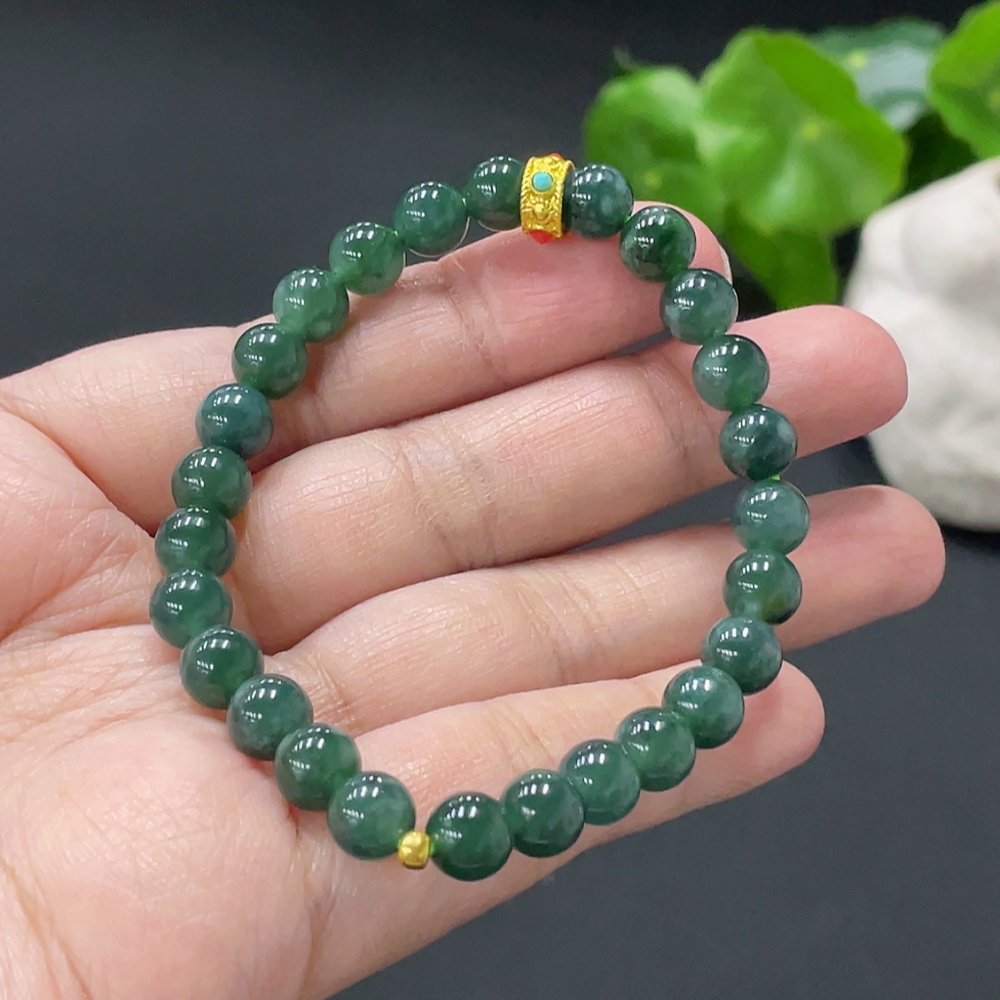 F34071184 Jadeite Bracelet Card 6.8mm approx. Total weight about 14.87g Beads Au97% Rest non-gold