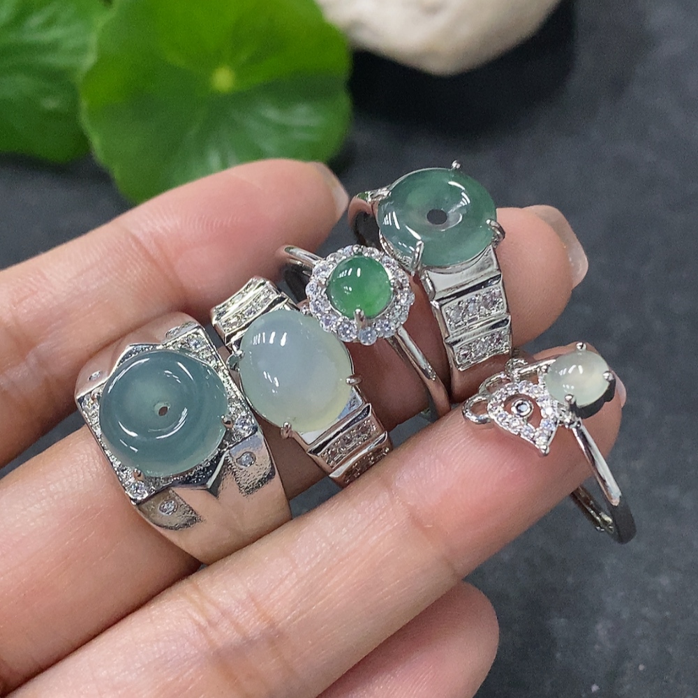 F34031110 Jadeite Cabochon Ring Non-Gold Setting Adjustable Size