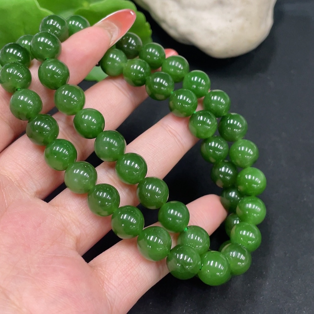 H34062264 Hetian Jade Beaded Necklace, approx. 9.2mm, total weight about 65.6g, non-gold