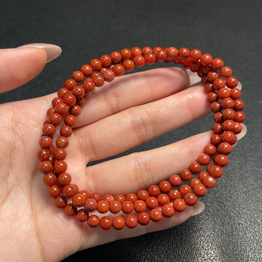 C34992298 South Red Agate Bead Strand with Visible Organic Matter, Total Weight Approx. 27.13g, Size Approx. 5.2mm