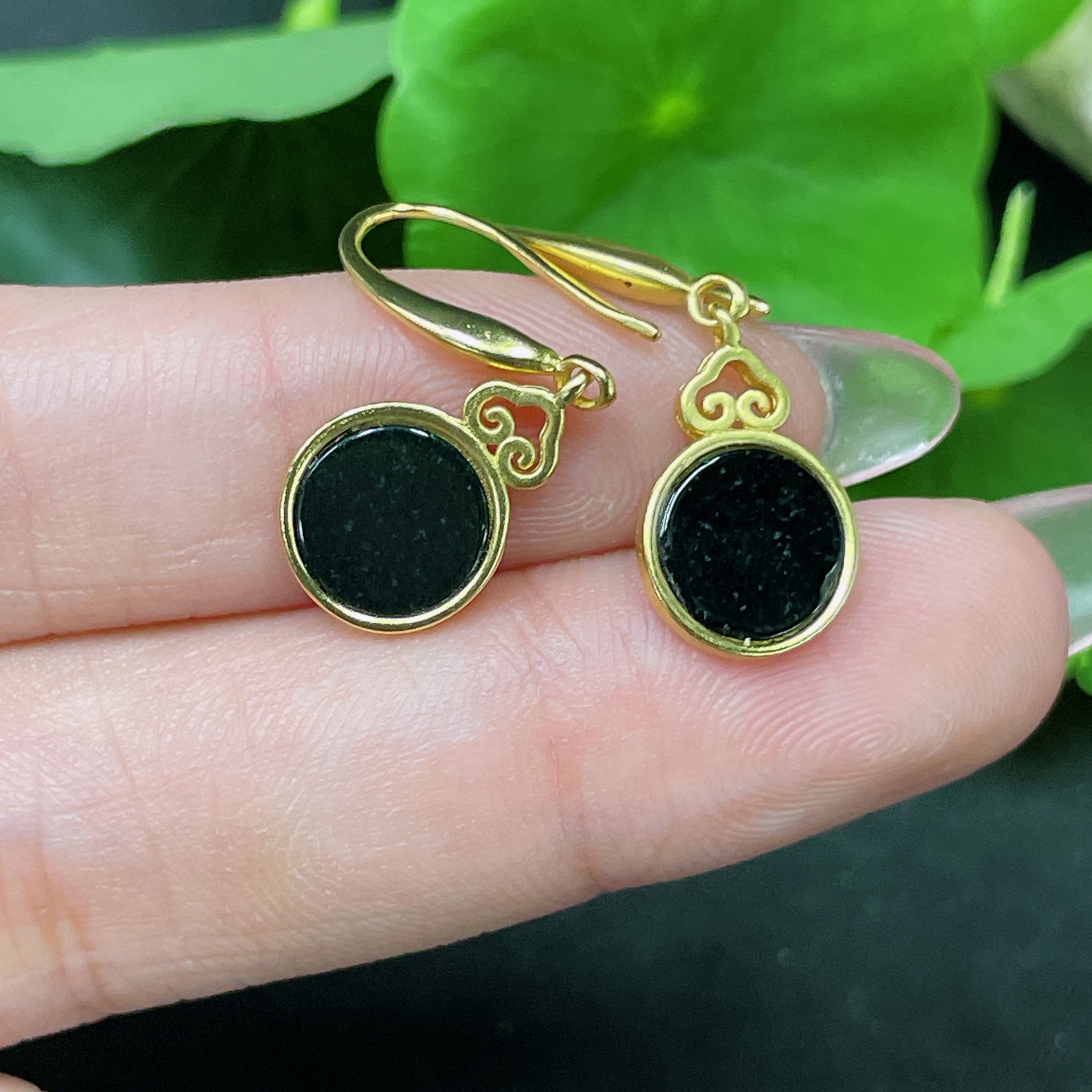 F34958944 Jadeite Inlaid Earrings Non-Gold Inlaid Total Weight Approximately 1.4g