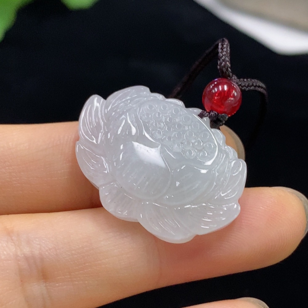F32707078 Jadeite Lotus Pendant Total Weight Approx. 8.05g (Including Rope Weight)