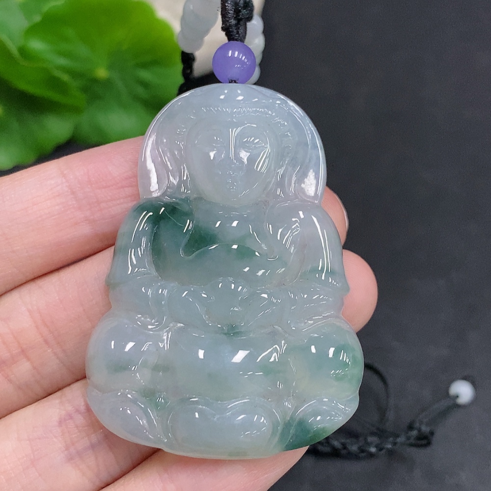 F34967861 Jadeite Guanyin Pendant Total Weight with Rope Approx. 24.5g (Matching Beads Non-Grade A)