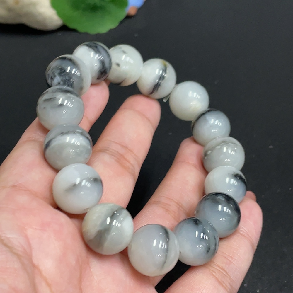 H34010427 Hetian Jade Bracelet, Approx. 14.1 mm, Total Weight Approx. 76.7g, Contains Other Mineral Components