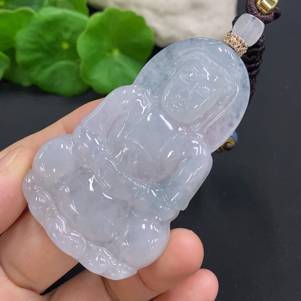 F27137272 Jadeite Guanyin Pendant, Total Weight with Cord Approximately 32.2g