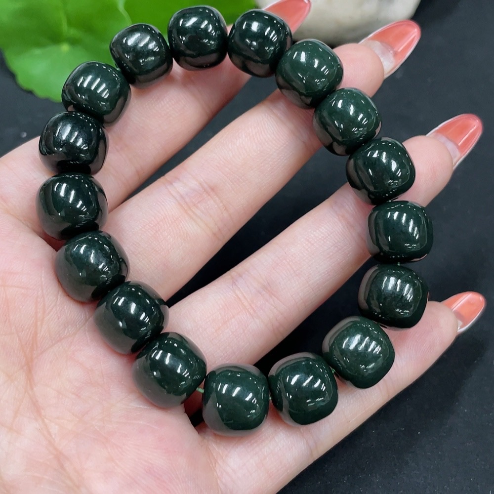 H35112327 Hetian Jade Bracelet, approx. 11.8mm beads, total weight approx. 50.4g
