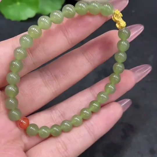 H33858594 Hetian Jade Bracelet, Approx. 5.9mm, Total Weight Approx. 9.5g, 99% Gold Content, Non-Hetian Jade Beads