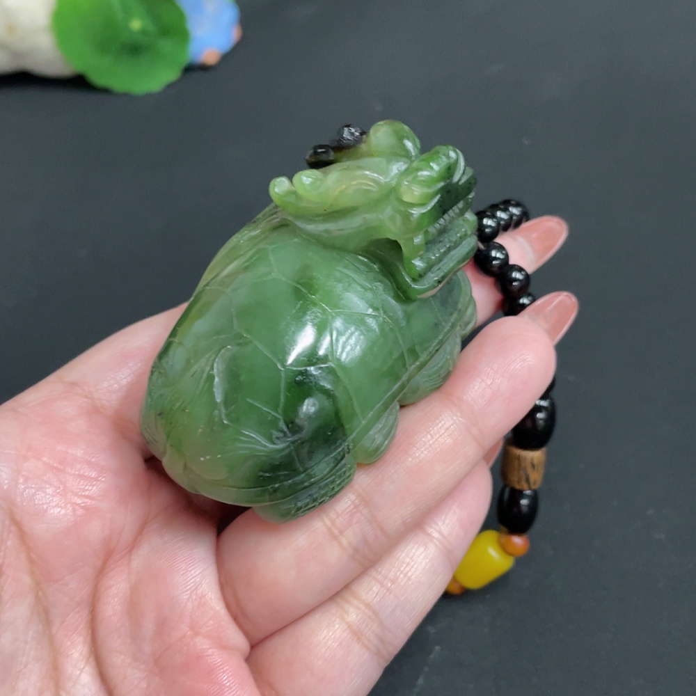 H35101456 Hetian Jade Handheld Ornament Dragon Turtle