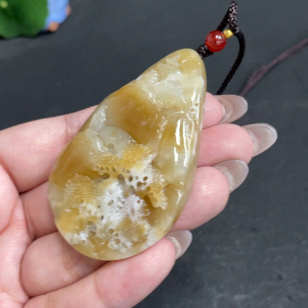 H30502903 Hetian Jade Pendant Landscape with Other Mineral Components Total Weight Approx. 43.6g (including rope)