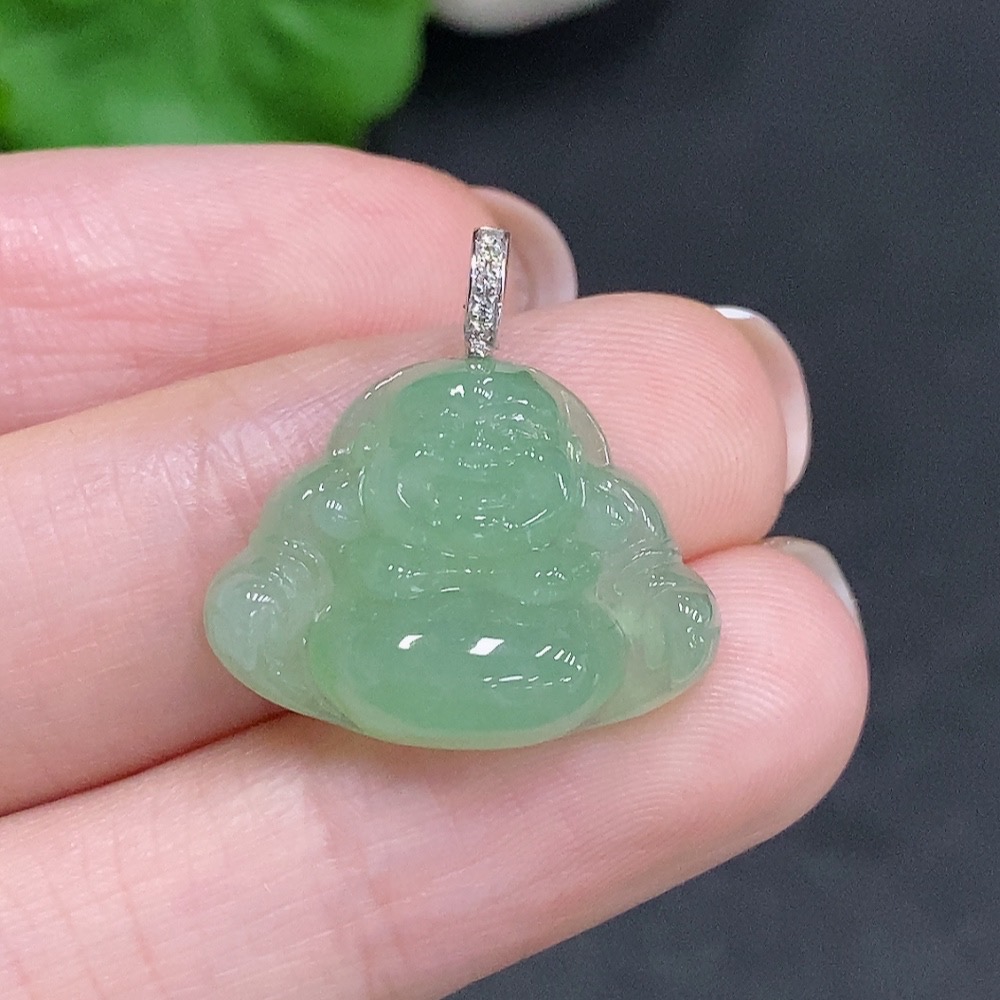F34033981 Jadeite Buddha Pendant with 18K Gold Bail, Total Weight Approx. 3.5g, Non-Diamond