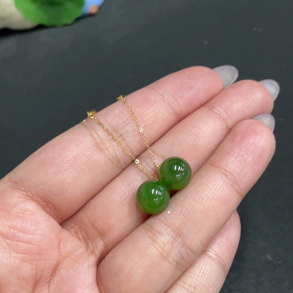 H33880915 Hetian Jade Inlaid Earrings Card 8.9mm Approx. Total Weight 2.6g 18k