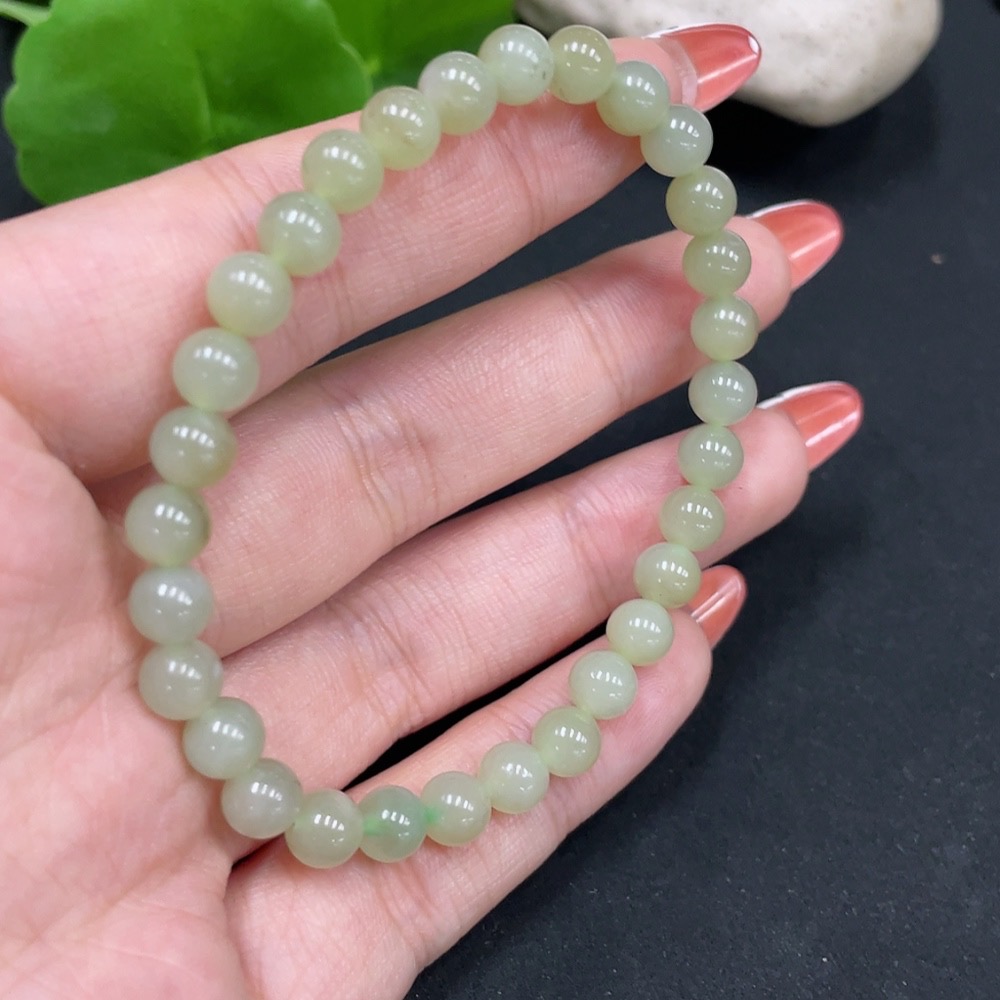 H34017618 Hetian Jade Beaded Bracelet, Approx. 6mm, Total Weight About 10.1g