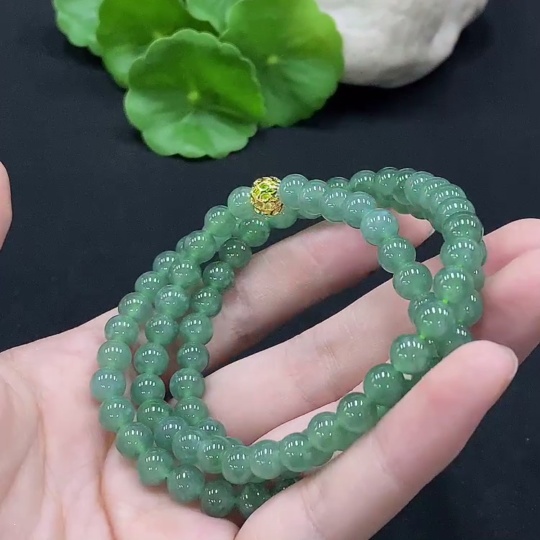 F34996584 Jadeite Bead Necklace Approx. 6.5mm Non-Gold-Inlaid Total Weight Approx. 42.45g