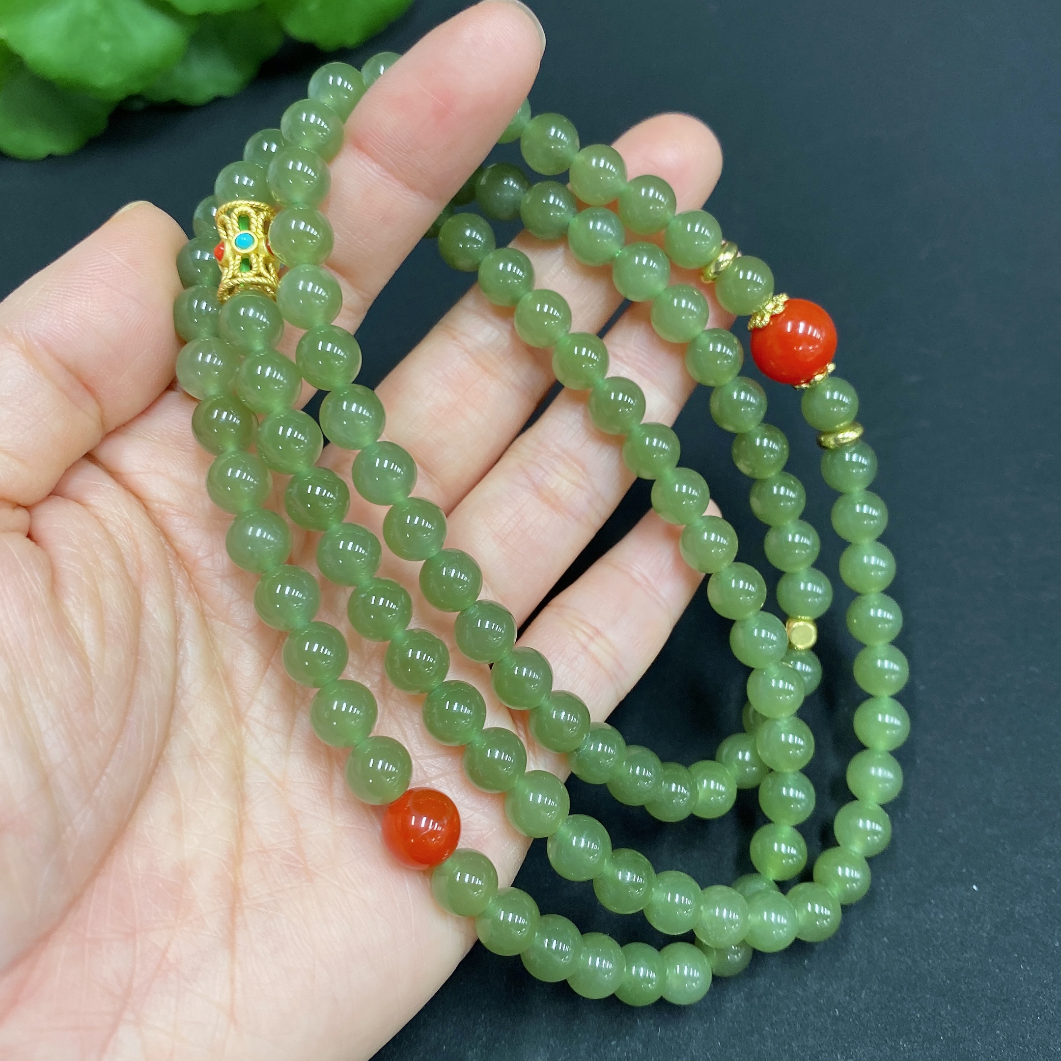 H29366710 Hetian Jade Bead Necklace, Approx. 6.7mm, Non-Gold Inlaid, Total Weight Approx. 61.4g, Accessories Not Hetian Jade