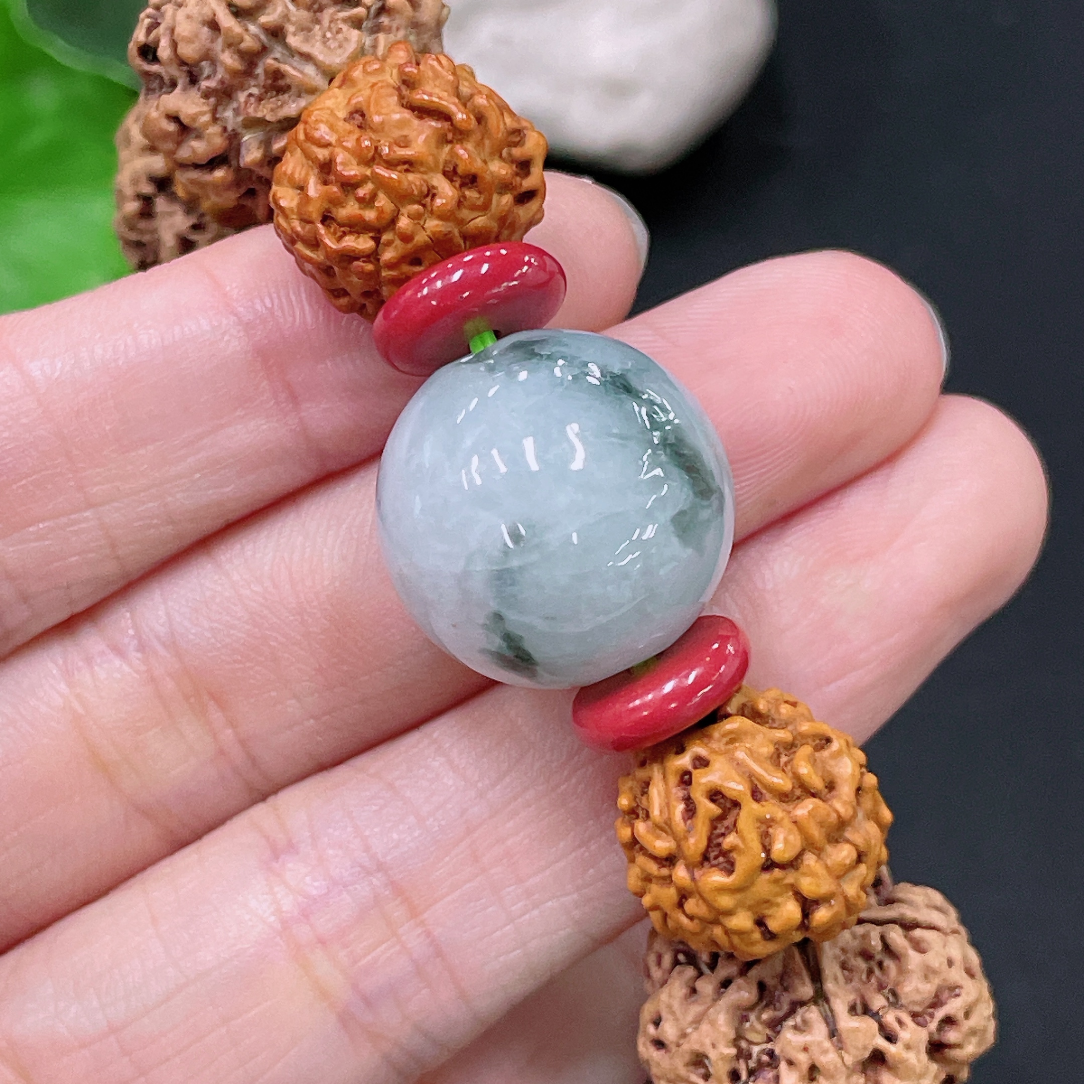 F33893359 Jadeite Single Bead Bracelet Approx. 18.3mm Total Weight Approx. 35.31g With Other Mineral Components Non-Grade A Matching Beads