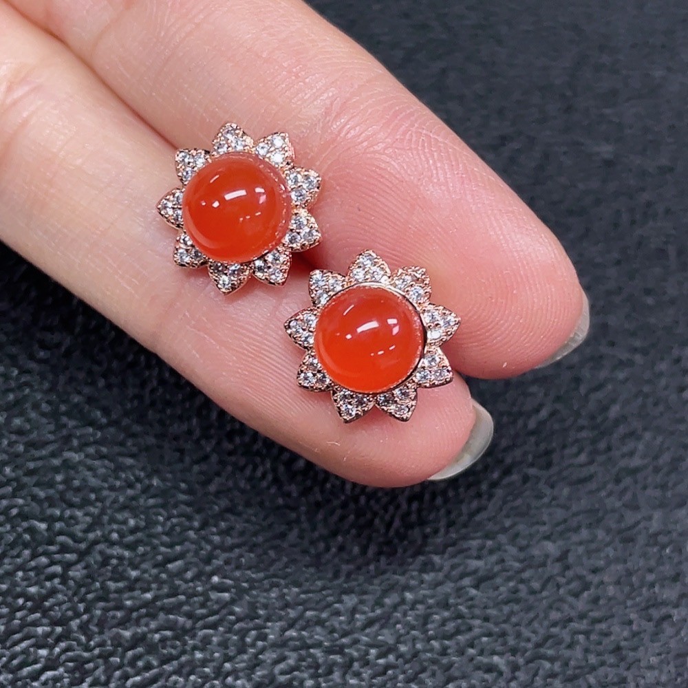 C33870073 South Red Agate Earrings Non-Gold Total Weight Approx. 2.89g Size 7.1mm