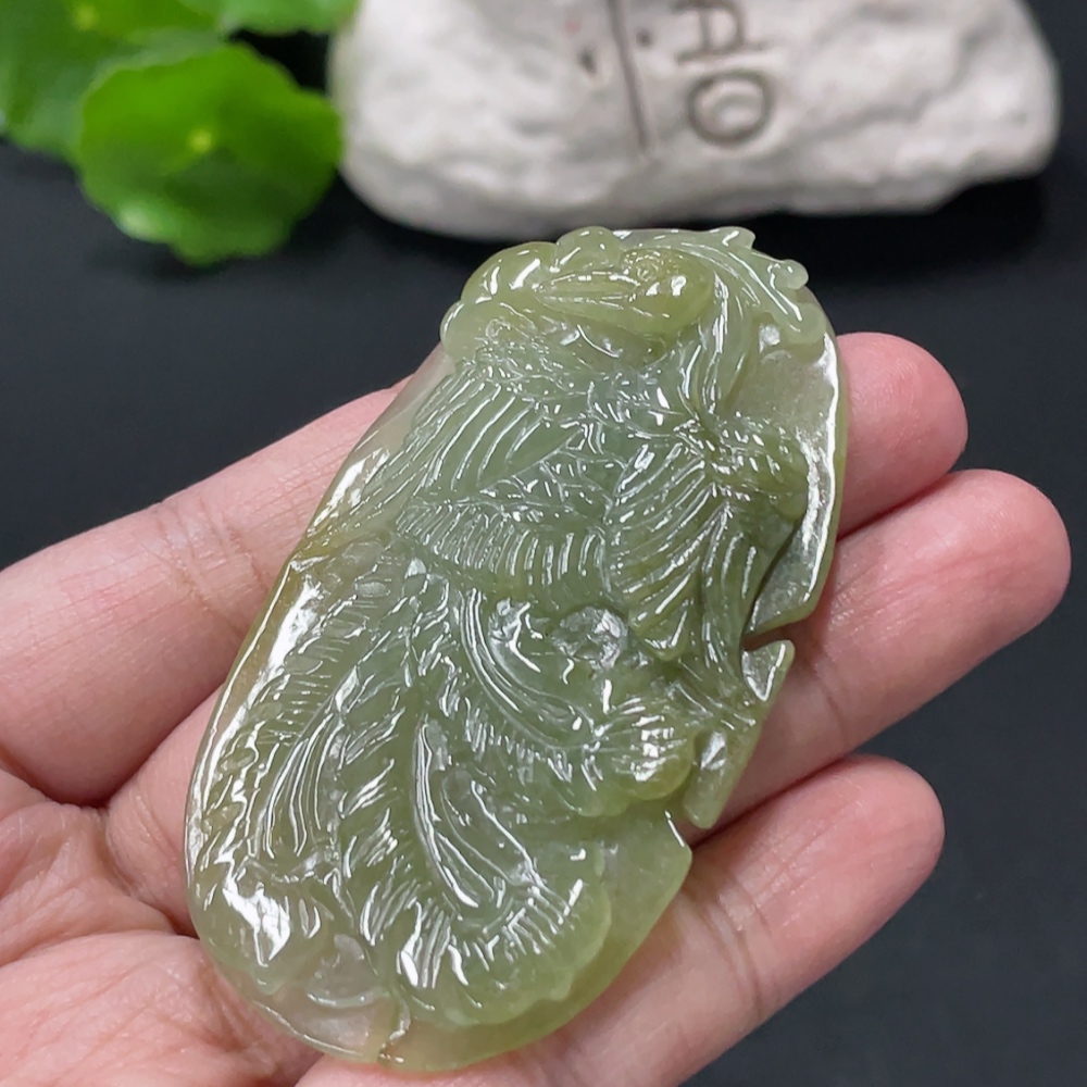 F34018533 Jadeite Phoenix Pendant Total Weight Approx. 27.9g Color Origin Undetermined