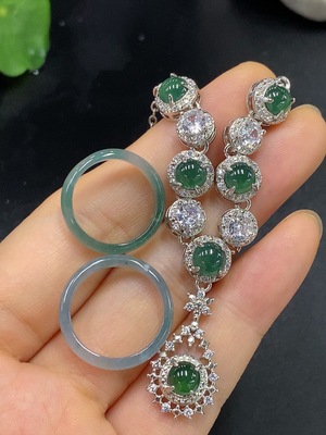 F22479133 Jadeite inlaid necklace + ring non-gold inlaid