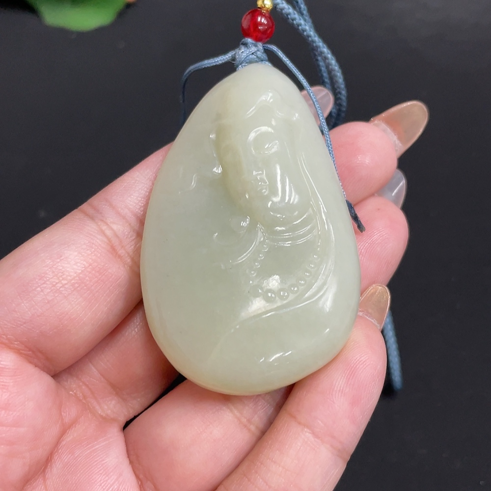 H32698548 Hetian Jade Pendant Guanyin Total Weight Approx. [with rope] 49.2g