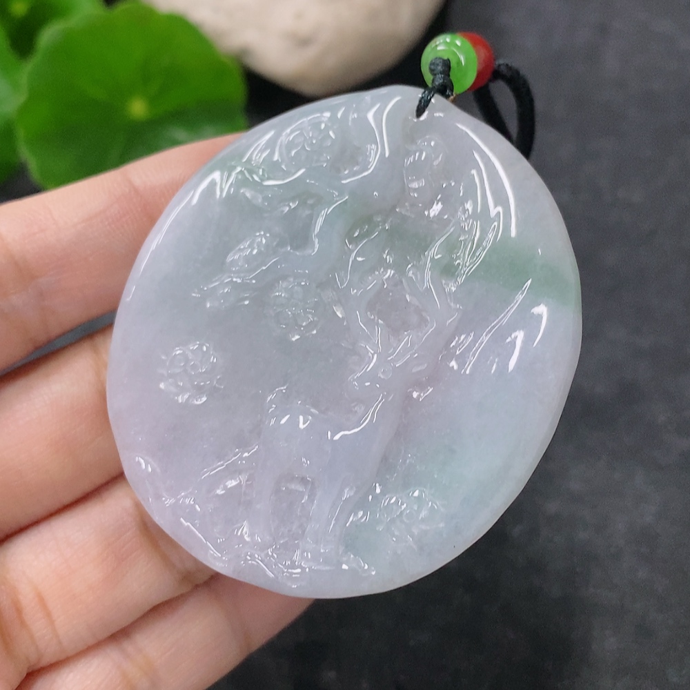 F34042902 Jadeite Pendant Plum Blossom Deer Total Weight Including Rope 25.78g