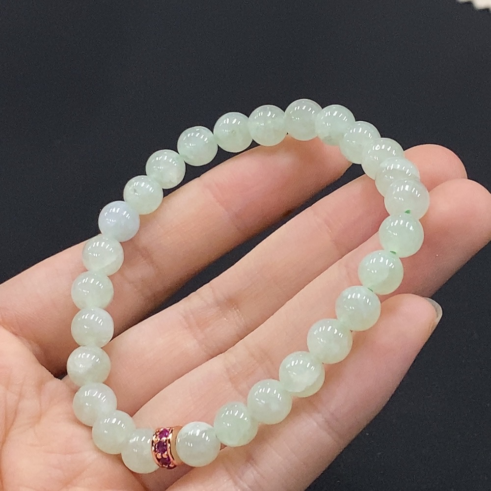 F35091081 Jadeite Bracelet Approx. 6.8mm Non-Gold Inlaid Total Weight Approx. 16.34g