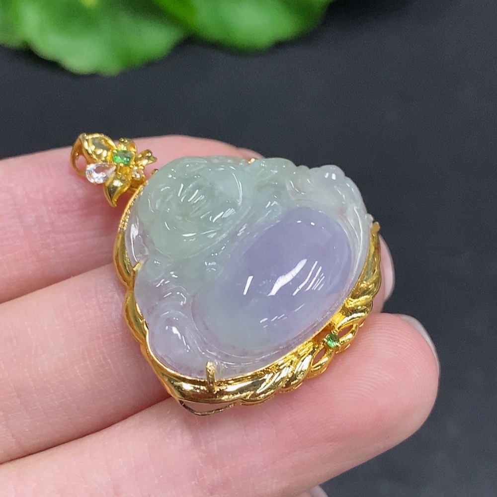 F34002844 Jadeite Buddha Pendant 18k Gold Total Weight Approx. 6g With Diamond Accents (Minimum Side Stones Only)
