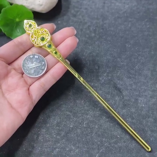 F34075895 Jadeite Inlaid Hairpin Non-gold Total Weight Approx. 22.22g