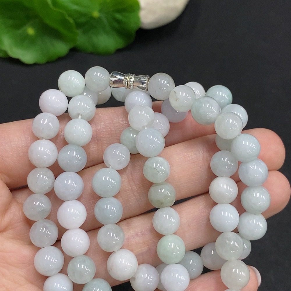 F34002270 Jadeite Beaded Necklace Approx. 7.5mm Non-Gold Total Weight Approx. 53.5g