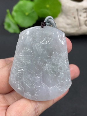 F39664932 翡翠山水牌挂件 货品总重约26.48g