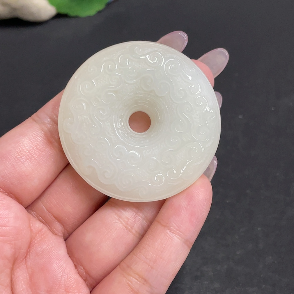 H34957171 Hetian Jade Pendant Antique Button Total Weight Approx. 44.3g