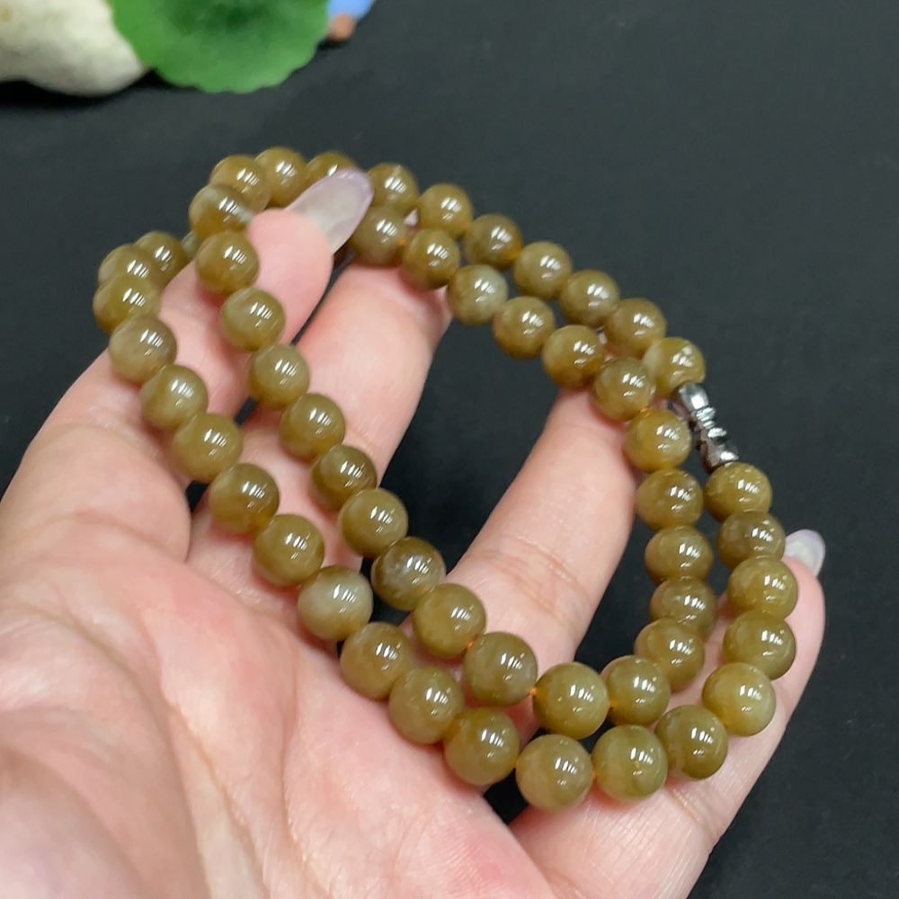 H34972041 Hetian Jade Bead Necklace Non-Gold Approximately 7.6mm Total Weight About 43.8g