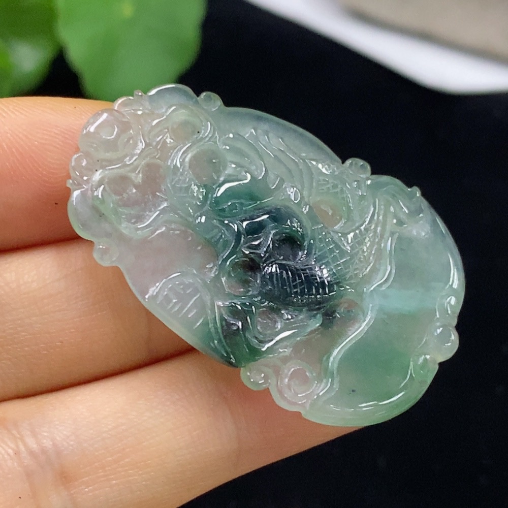 F34024756 Jadeite Dragon Pendant Total Weight Approx. 7.9g Containing Other Mineral Components